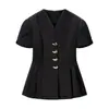 Para Comercio Exterior Europeo y Americano Transfronterizo Ropa de Mujer Aliexpress Más Vendido de Verano Top con Cuello en V Botón Dorado Cintura ceñida + Pantalones de Campana de Cintura Alta