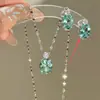 Colar Pingente e Brincos Mambo de Hortelã Refrescante Estilo Francês, Luxo Leve de Alta Qualidade, Brincos de Corrente para Clavícula Frescos e Versáteis