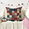 Funda de Almohada Día de la Independencia Americana Estampado de Lino Cuadros Rayas Estrellas Cojín Decorativo para Sofá Cojín para Asiento Personalizable