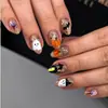 Arte de Uñas para Halloween Uñas Portátiles Ojo de Gato Hielo Transparente 3D en Relieve Calabaza Imp Forma de Almendra Uñas Postizas Halloween