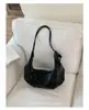 Bolso tipo dumpling retro de pliegues suaves de gran capacidad estilo coreano, bolso de hombro y cruzado versátil y casual con forma de cuerno