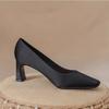Sapatos Pretos de Salto Alto para Mulheres, Couro Macio, Bico Quadrado Francês, Retrô, Simples, Para o Trabalho/Dia a Dia, Saltos Grossos, Sapatos de Trabalho Profissionais Que Não Cansarão Seus Pés Após Ficar em Pé por Muito Tempo