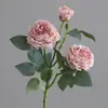3 rosas artificiais com bordas texturizadas, buquê de flores artificiais para decoração de cena, flores artificiais realistas e de alta qualidade