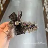 Laço de Rede Preto Estilo Coreano com Strass Brilhantes, Presilha Doce de Luxo Leve para Cabelo Lateral de Mulheres, Grampo para Prender Franja e Cabelo Solto