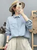 Camisa de algodão com gaze de camada dupla estilo japonês, manga longa, para mulheres, macia, amigável à pele, respirável, algodão puro, top de corte solto