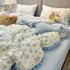 Lindo Elefantito Gasa Plisada Juego de Cama de Cuatro Piezas Borde de Pelusa Clase A Funda Nórdica Juego de Cama de Tres Piezas para Dormitorio Nantong 4