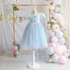 Vestido de Verano para Niñas Nuevo de Verano Vestido de Princesa de Malla para Niños Moda para Niñas Vestido de Gasa con Mangas Abullonadas