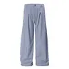 Pantalones de cuadros azules plisados, pantalones casuales finos para mujer, nuevos de verano 2025, estilo americano, relajados, sueltos, de pierna ancha, largos