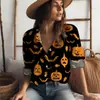 Camisa Street Gothic 2023 Nueva Moda para Mujer Halloween Creativa Impresión Digital 3D Camisa de Botones de Manga Larga