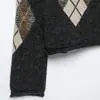 Suéter Cárdigan de Punto Elegante y Moderno con Cuello Redondo, Mangas Largas y Patrón de Diamantes, Estilo Europeo y Americano Transfronterizo, Nuevo 2026 6236100