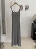 KEKEZOON Vestido de Tirantes Espalda Descubierta Estilo Deseo Puro Otoño Ajustado Color Sólido con Copas en el Pecho Ceñido a la Cintura Vestido Largo 8360