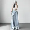 Conjunto de Renda com Patchwork para Mulheres no Verão, Calça de Cintura Alta, Ampla e Fluida, Casual, Comprimento Total