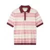 Otoño 2026 Nueva Moda Femenina Transfronteriza Europea y Americana Tejido de Punto Rayado Semi-Transparente Hueco BLUSA POLO de Manga Corta