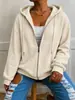 Cárdigan de punto con capucha y cremallera, casual, holgado, para mujer, transfronterizo europeo y americano, chaqueta texturizada de manga larga con hombros caídos, otoño e invierno