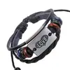 Punk nuevo Europeo y Americano nuevo aleación de plata antigua AMOR cuero genuino pulsera con cuentas pulsera punk de piel de vaca