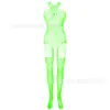 Lencería Sexy con Cuello Halter, Diseño Hueco, Entrepierna Abierta, Body de Malla Transparente de una Pieza, Body de Malla con Agujeros, Medias de Red W436