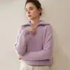 Suéter 100% Caxemira para Mulheres, Outono e Inverno Espessado Gola Alta com Meio Zíper Suéter Puro de Caxemira, Caimento Solto, Tamanho Grande Suéter Básico de Tricô