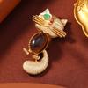 Broche criativo de gato bobo dourado com cauda grande, fofo, para cardigã de verão, xale, acessórios de pino de animal anti-luz