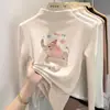 Camiseta interior de forro polar doble cara para niña, camiseta de manga larga con estampado de dibujos animados y cuello medio alto para otoño e invierno, top elegante y cálido para niños mayores