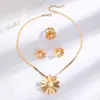 Collar con Colgante de Flor Hueca Pétalo de Tres Dimensiones Cadena Larga Pendientes Collar Anillo Set de Joyería Transfronterizo Europeo y Americano
