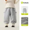 Chegada Nova 2 peças 15% de desconto Dududu Home Calças Compridas Forradas com Fleece para Crianças Calças Quentes de Inverno para Meninos Roupa de Inverno