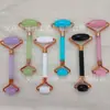 Masajeador rodillo forma de corazón de cuarzo rosa, tabla gua sha forma de corazón de cristal rosa, tabla de belleza facial, masajeador rodillo de doble cabeza