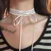 Gargantilla de Encaje Blanco Super Hada Collar para Clavícula con Lazo para Niña Diseño de Nicho Collar Largo Apilado de Doble Capa