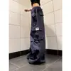 Moda Transfronteiriça Retrô Americano Múltiplos Bolsos Cordão Cargo Calça de Pernas Largas para Mulheres Solta Franzida Casual Japonês Calça Longa