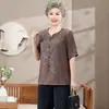 Conjunto Novo Estilo Chinês da Vovó para Primavera-Verão 2026 com Mangas de Comprimento Médio, Blusa e Calça Fashion Soltas Casuais
