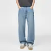 OT Jeans Masculino Primavera e Outono Nova Marca Tendência Masculino Streetwear Americano Calças Largas Lyocell Caimento Calças de Perna Reta