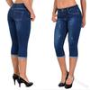 2021 Suministro Transfronterizo Europeo y Americano Jeans Casuales Simples Ajuste Elástico Entallado Pierna Pequeña Denim Pantalones Medios Pantalones Recortados para Mujer