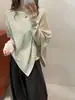 Outono e Inverno Novo Estilo Suéter Malha Top Feminino Design Coreano Irregular Gola Redonda Manga Longa Conjunto de Duas Peças