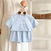 Conjunto de Verano para Niñas Estilo Coreano Camiseta de Manga Corta y Shorts Dos Piezas Color Sólido Estampado Casual Ropa Infantil Nueva Ropa de Verano para Niños