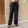 Estação Independente 2026 Novo Europeu Transfronteiriço Simples Versátil Cor Sólida Cintura Alta Solto Franzido Perna Larga Casual Calças Roupas Femininas