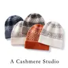 Gorro de punto de cachemira jacquard a rayas estilo coreano, nueva colección otoño/invierno, simple y versátil, grueso y cálido, perfecto para el clima frío