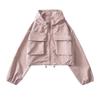 Chica hot europea y americana Otoño Corea del Sur chaqueta con capucha casual personalizada cordón doble bolsillo con capucha top estampado