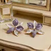 Brincos de Tarraxa Roxo Romântico da Idade Média Femininos Brincos Geométricos de Alta Qualidade 2025 Novos Brincos Elegantes com Flor Francesa para Mulheres