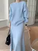 Suéter de punto de dos piezas estilo perezoso de alta calidad, chic coreano, francés