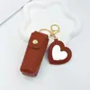 Chaveiro de Coração de Couro para Batom com Espelho, Pingente Portátil para Armazenamento de Batom, Acessório de Moda Feminino Estilo Ins