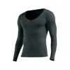 Camada Base de Outono Masculina com Decote em V Baixo, Camiseta Íntima de Algodão, Top Fino, Roupa Íntima Térmica Sem Costura de Contagem 80 para Homens
