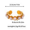 Anel Aberto Simples Elegante Europeu e Americano Transfronteiriço Ouro 18K Aço Inoxidável Pérola Grande Anel em C Joias Atacado para Mulheres