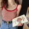 Camisola de Seda Gelada para Mulheres, Regata de Tricô Listrada de Verão, Top Fino Sem Mangas Retro Francês de Caimento Justo