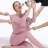 Roupa térmica nova feminina outono calça comprida fina conjunto de roupa íntima sem costura top térmico rosa