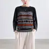 Ropa de mujer para principios de otoño: Blusas de diseñador con estampados únicos, cuello redondo, mangas murciélago, corte holgado, adelgazante, Camiseta de manga larga Issey Miyake