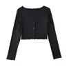 Nueva Camiseta Ajustada de Manga Larga de un Solo Botón 2023, Estilo Trendy de Influencer, Chaqueta Cardigan Larga de Manga Larga con Cuello Redondo Grande para Mujer
