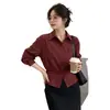 Camisa Bordada da Moda com Manga Três Quartos para Mulheres, Novo Estilo Outono, Chique, Slim Fit, Versátil, Top Curto para Mulheres Baixas