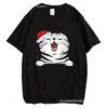 Camiseta Estampada en el Pecho de Animales Gatos Gatito Navidad Hombres