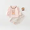Conjunto de Ropa Interior para Bebé Recién Nacido Oso Pastel Cuatro Estaciones Clase A Algodón Puro Pijama de Manga Larga Ropa de Otoño Pantalones de Otoño