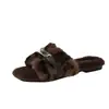 Pantuflas peludas estilo coreano para mujer, nuevo modelo otoño 2026, pantuflas planas de felpa con suela plana en forma de H, populares en línea, pantuflas elegantes y suaves para dama