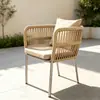 Silla de ratán para patio exterior, mesa y sillas de ocio, balcón al aire libre de jardín para el hogar, silla creativa con respaldo de cuerda para casa de huéspedes, mesa de café pequeña